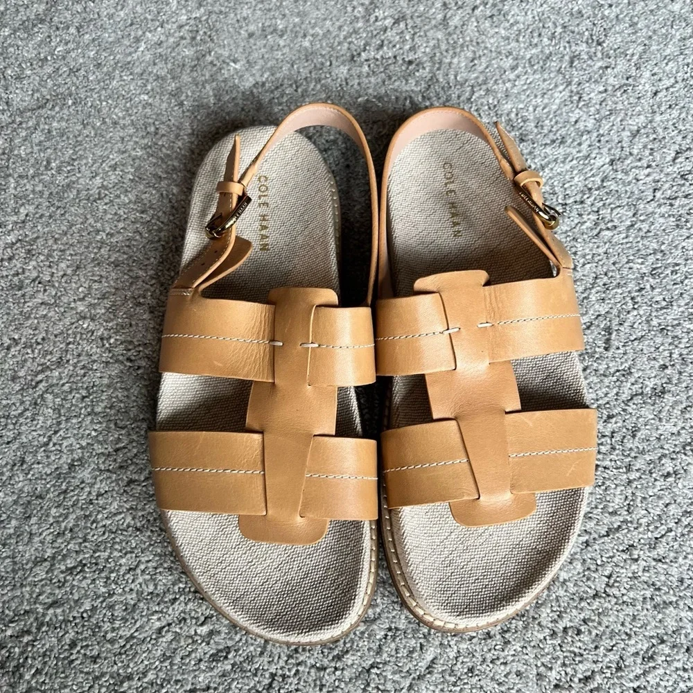 New Cole Haan Marlee Fisherman Size 7.5 B Tan Leather Footbed Slingback Sandal